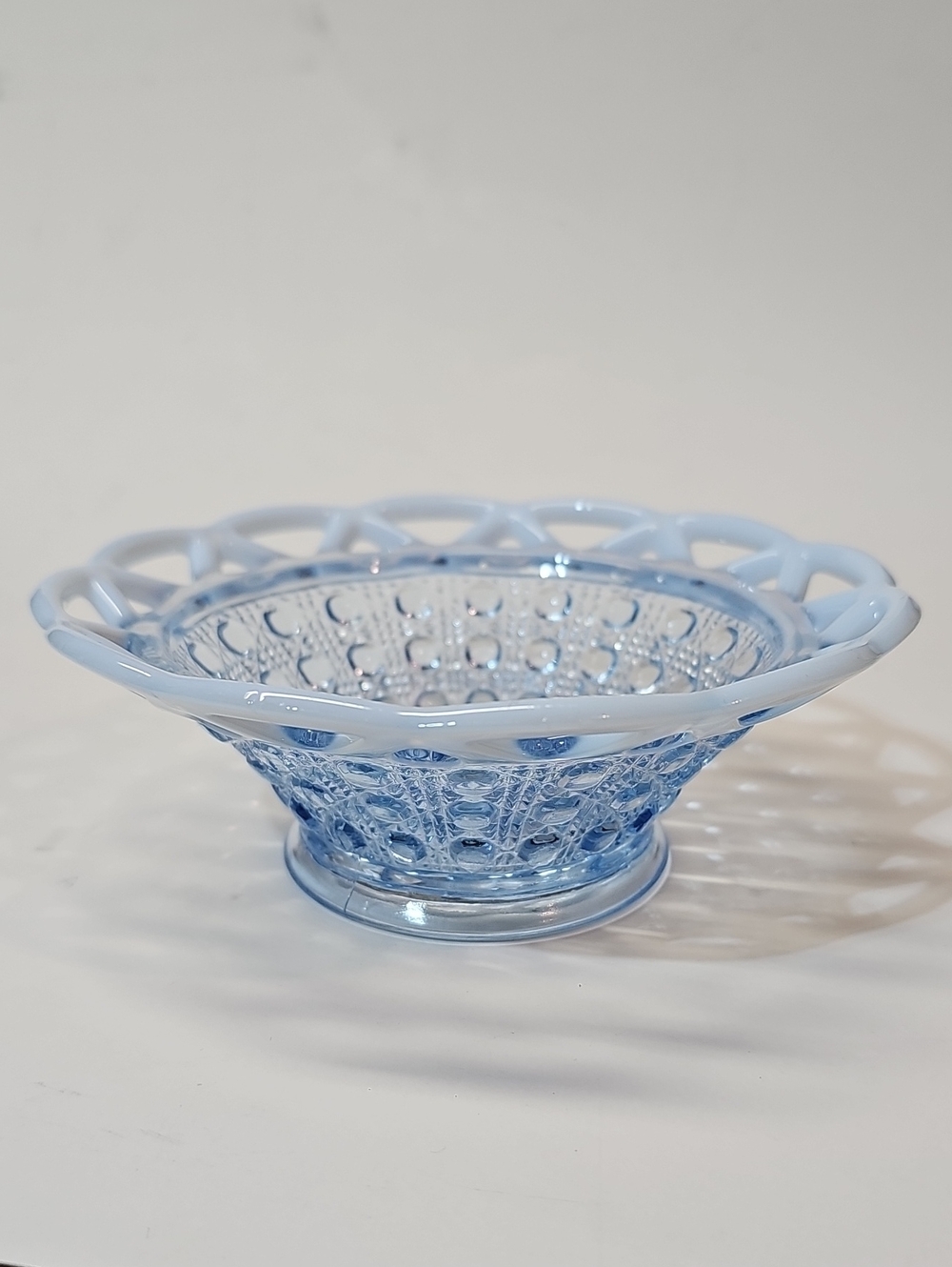 Vintage Imperial Glass Light Blue Decorative 6" Bowl w/ Opalescent Lace Rim